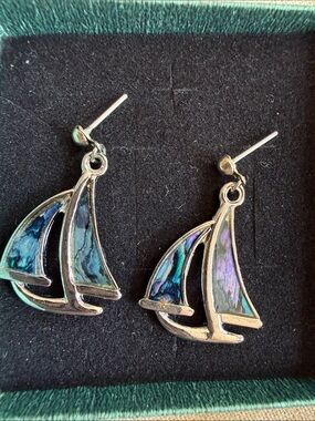 Abalone Sailboat Drop Earrings - Iridescent Blue-Purple